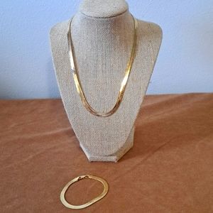 Gold Herringbone matching Necklace Bracelet